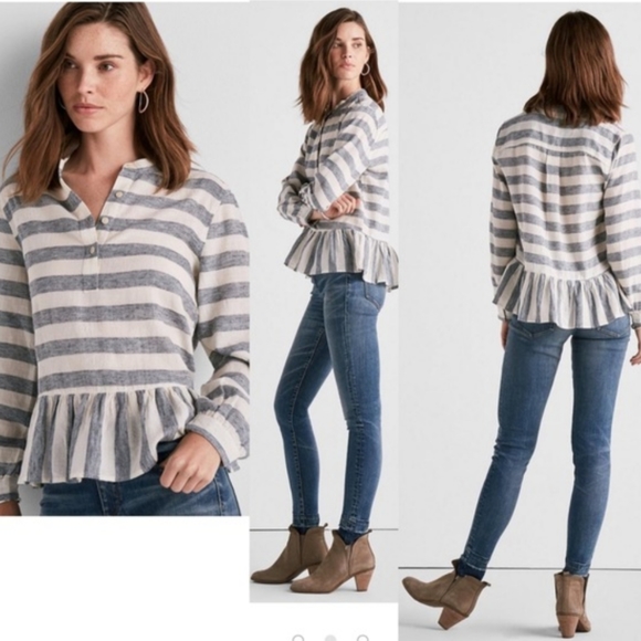 Lucky Brand Tops - LUCKY BRAND LONG SLEEVE STRIPED PEPLUM TOP